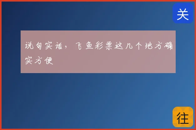 说句实话,飞鱼彩票这几个地方确实方便